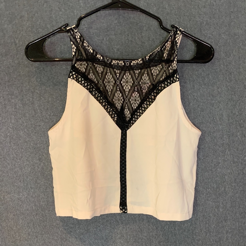 NaaNaa Open Back Cream Top with Black Lace